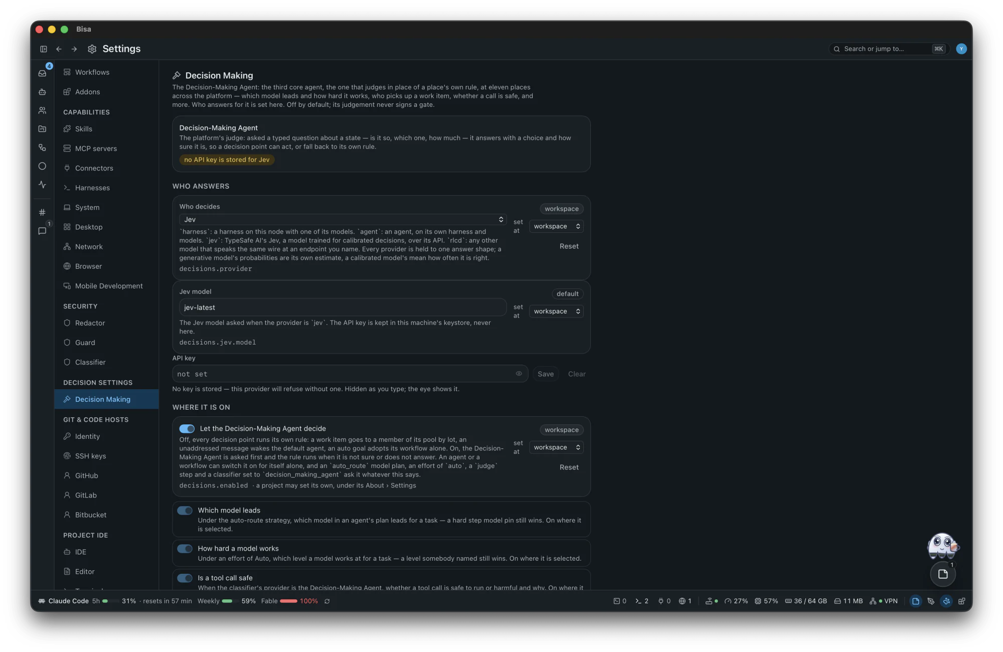 Settings › Decision Settings › Decision Making: who answers, the decision points, a question tried